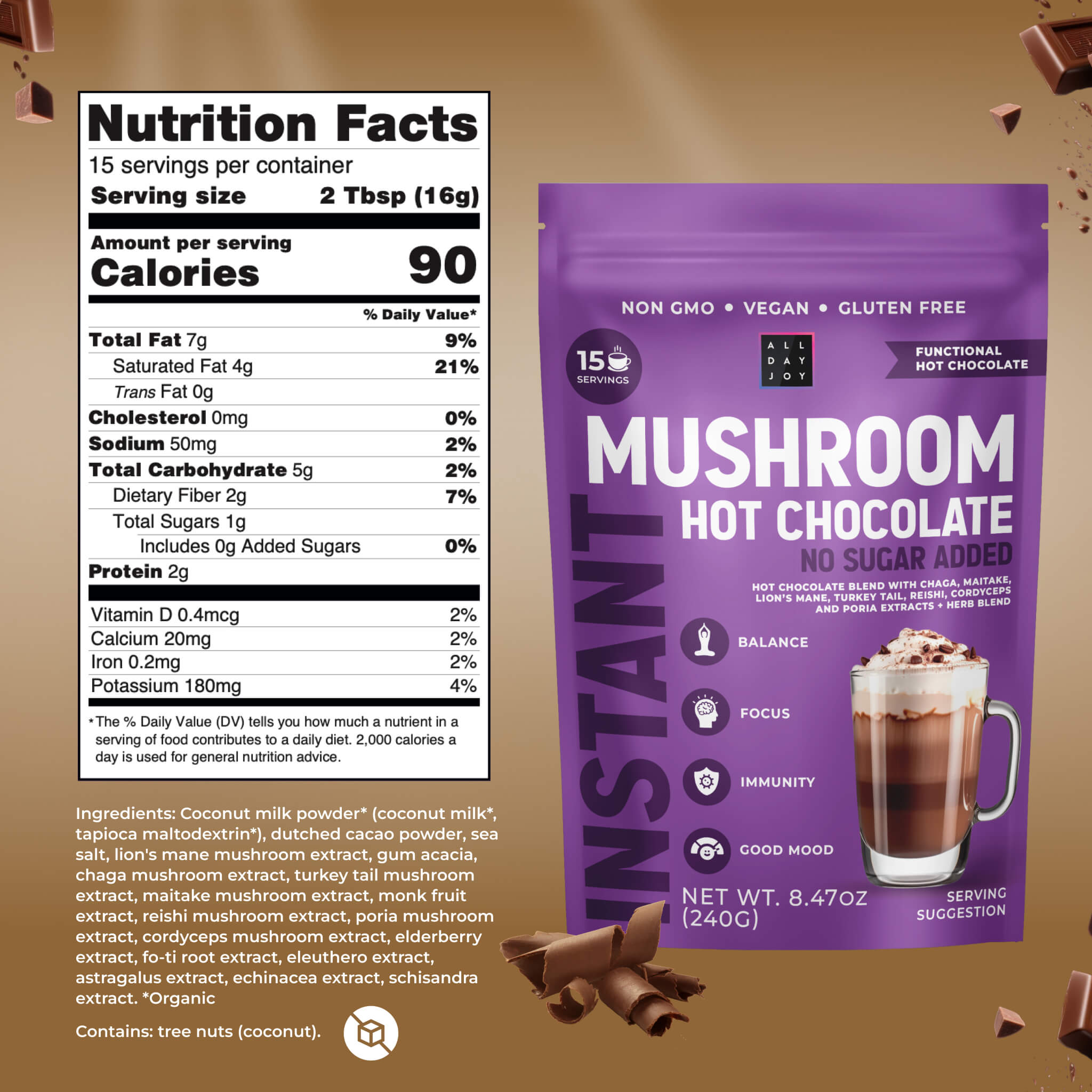 Mushroom Hot Chocolate No sugar added