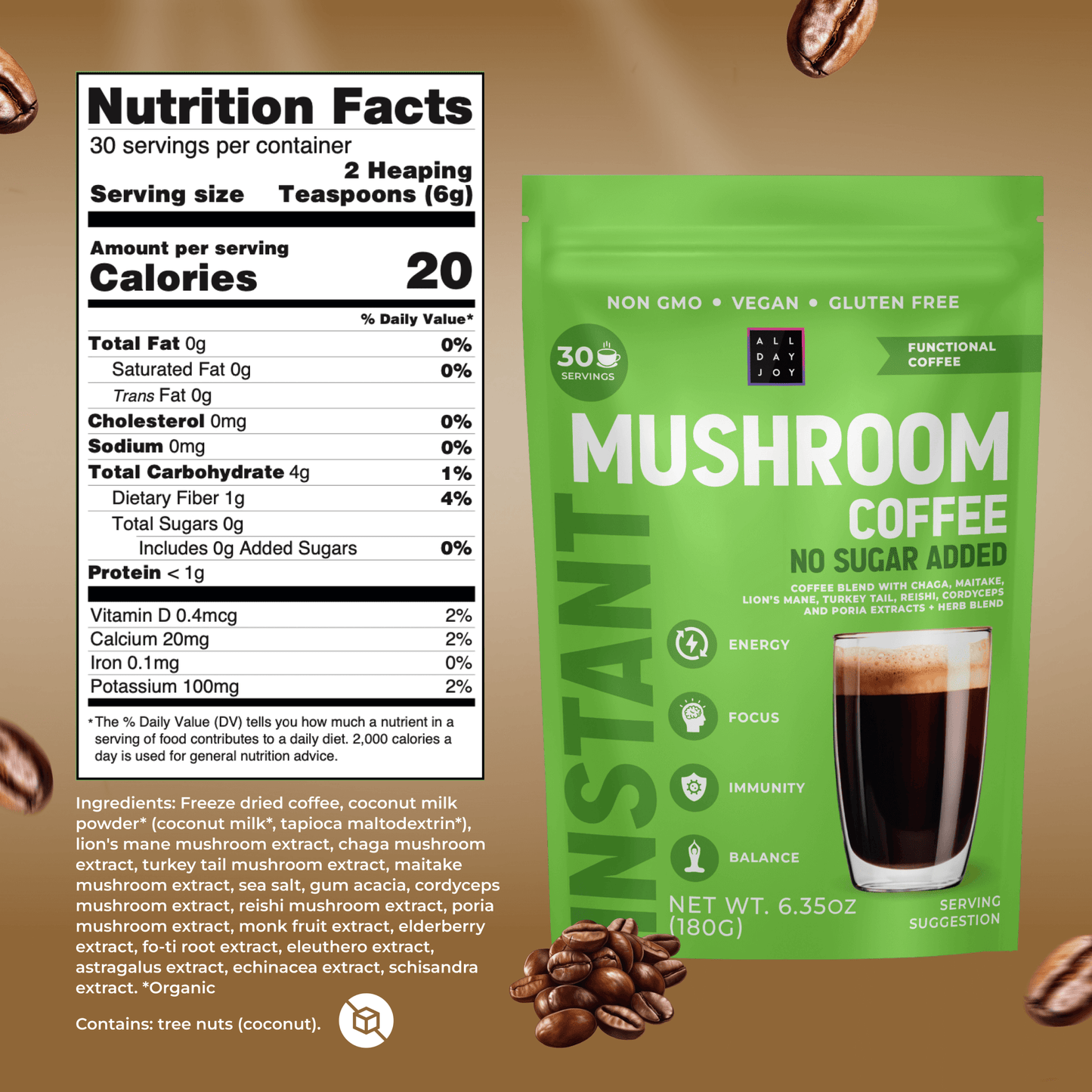 Mushroom Coffee No sugar added