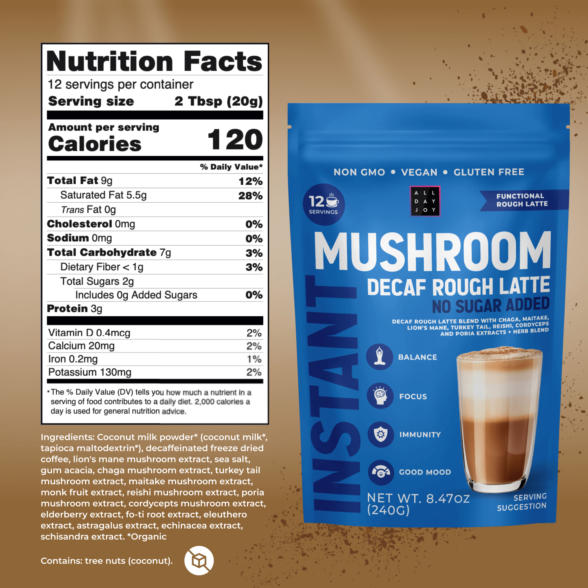 Mushroom Decaf Rough Latte No sugar added