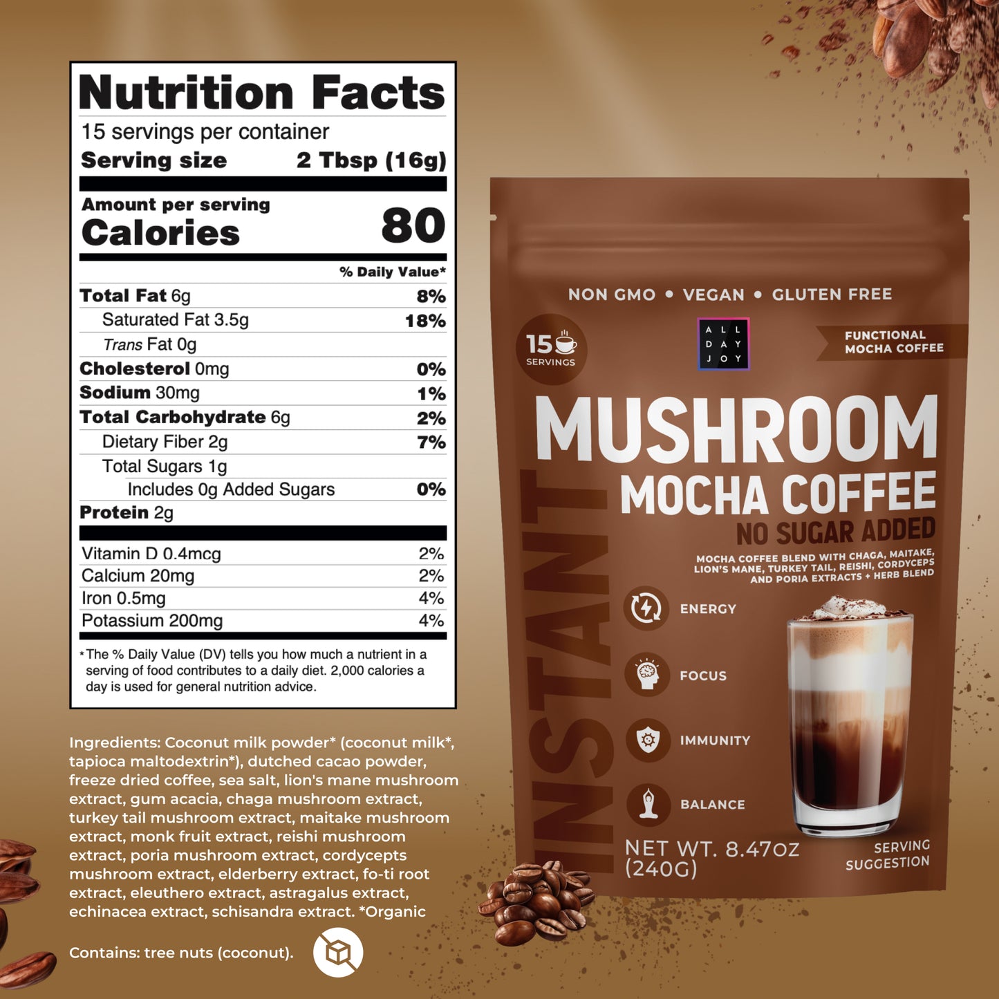 Mushroom Mocha Coffee No sugar added